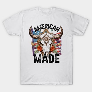 "American Made" American Flag & Bull Skull T-Shirt